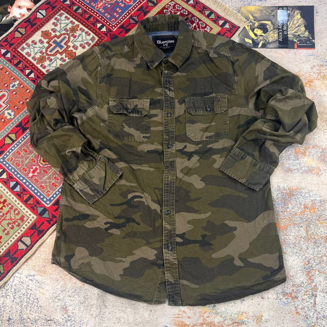 پیراهن استوک اورجینال مردانه Bluenotes طرح ارتشی سایز L | کتان- استوک مارک باز