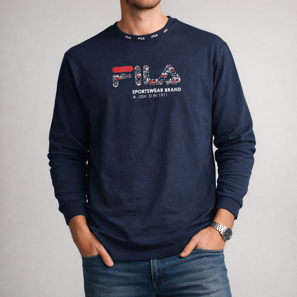 تیشرت آستین بلند نخی برند FILA سایز XS | استوک اورجینال – استوک مارک باز