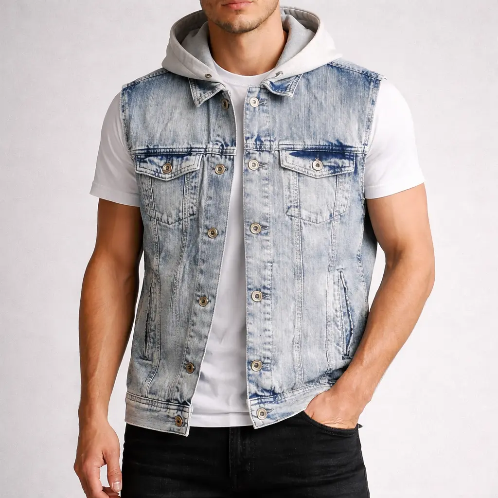 جلیقه جین کلاه‌دار ZARA MAN سایز S -  استوک اورجینال | استوک مارکباز