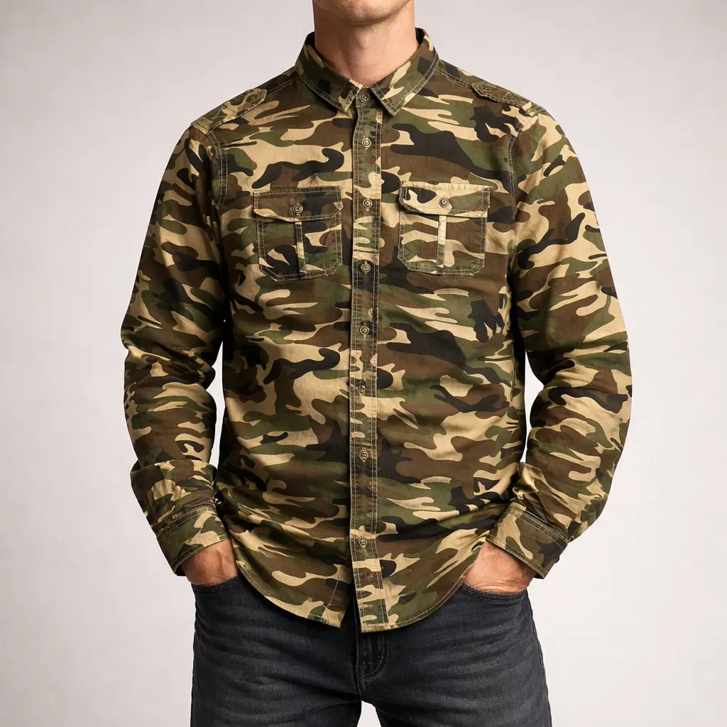 پیراهن چریکی طرح نظامی مردانه | سایز میدیوم | خرید از استوک مارک باز