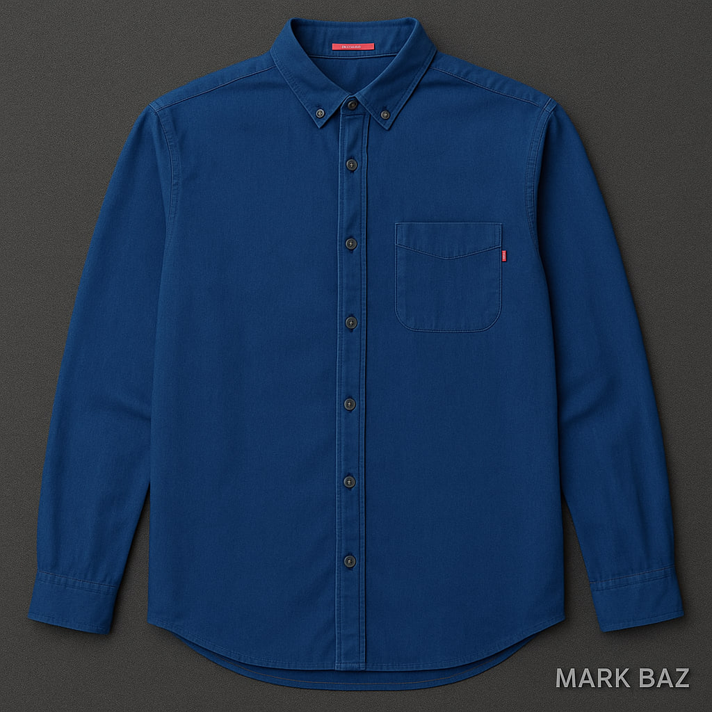 پیراهن لی کاغذی استوک مردانه آبی  | سبک، 100٪ پنبه‌ای – استوک مارکباز
