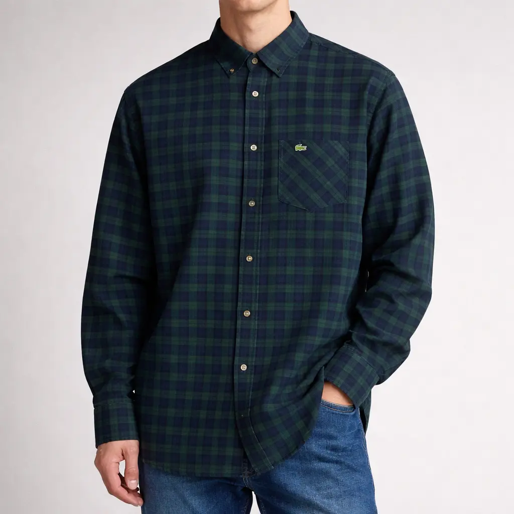 پیراهن چهارخانه لاکوست اورجینال | کتان 100٪ | استوک مارک باز