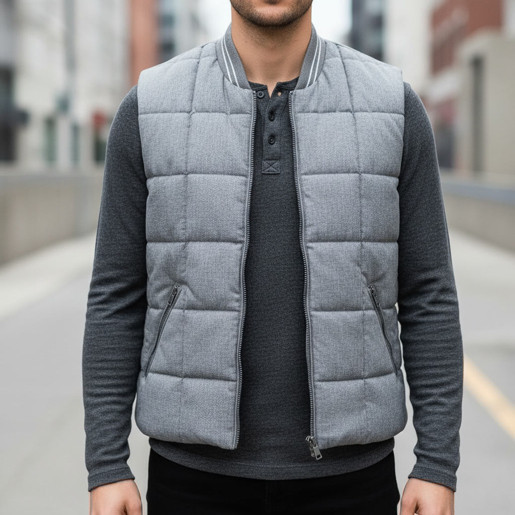 پافر مردانه H&M مدل بدون آستین خاکستری – | استوک مارکباز