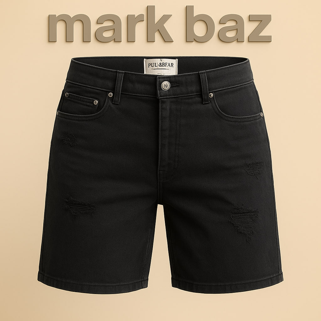 خرید شلوارک اورجینال مردانه جین مشکی PULL&BEAR اسپانیا (سایز 36) با ضمانت | استوک مارک باز