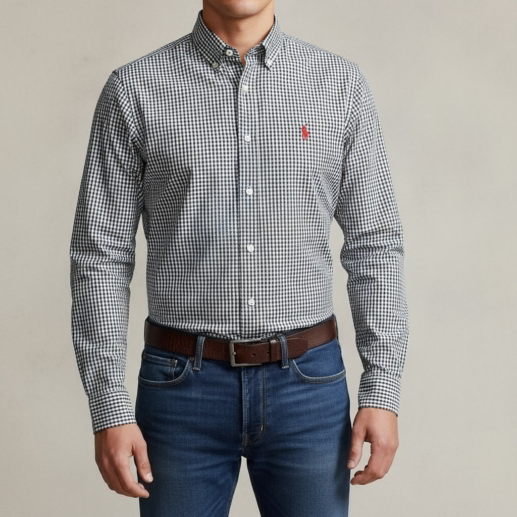 پیراهن چهارخانه ریز U.S. Polo Assn مشکی‌-سفید اورجینال