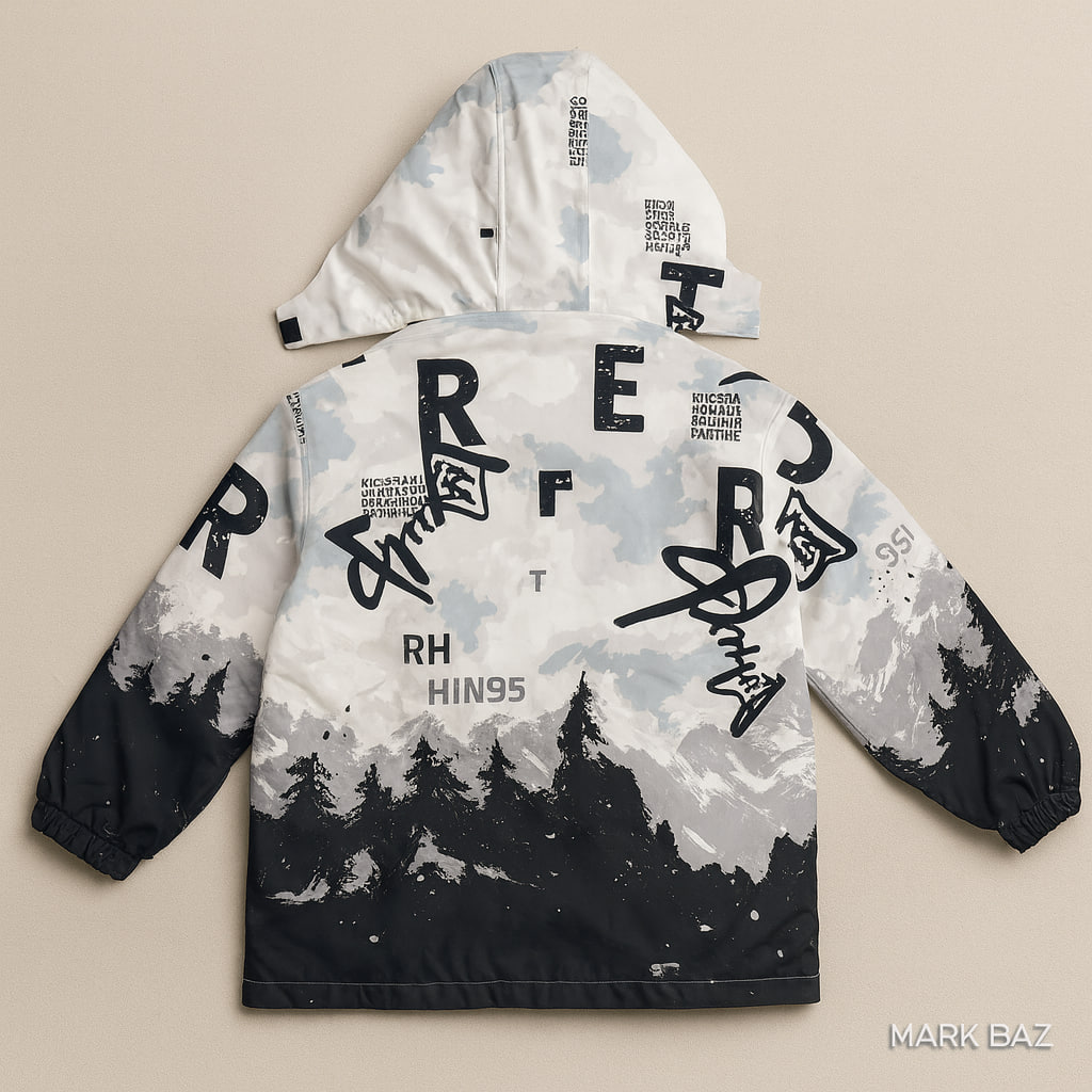 کاپشن بادگیر کلاه‌دار گرافیکی مردانه ضدآب سایز مدیوم (M)"