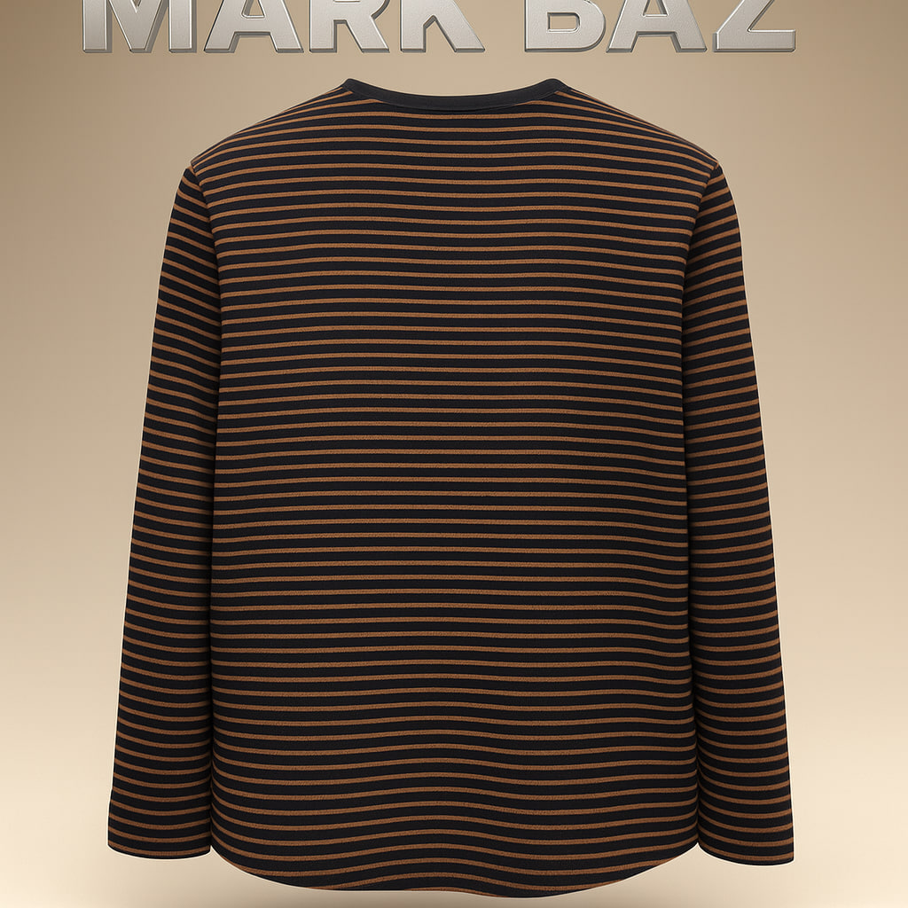 (بلوز نازک) تیشرت آستین بلند یقه گرد مردانه برند Tigers طرح راه‌راه باریک مشکی و قهوه‌ای روشن ساخت ترکیه – کیفیت سوپرکرم در حد آکبند | فروشگاه استوک مارک باز