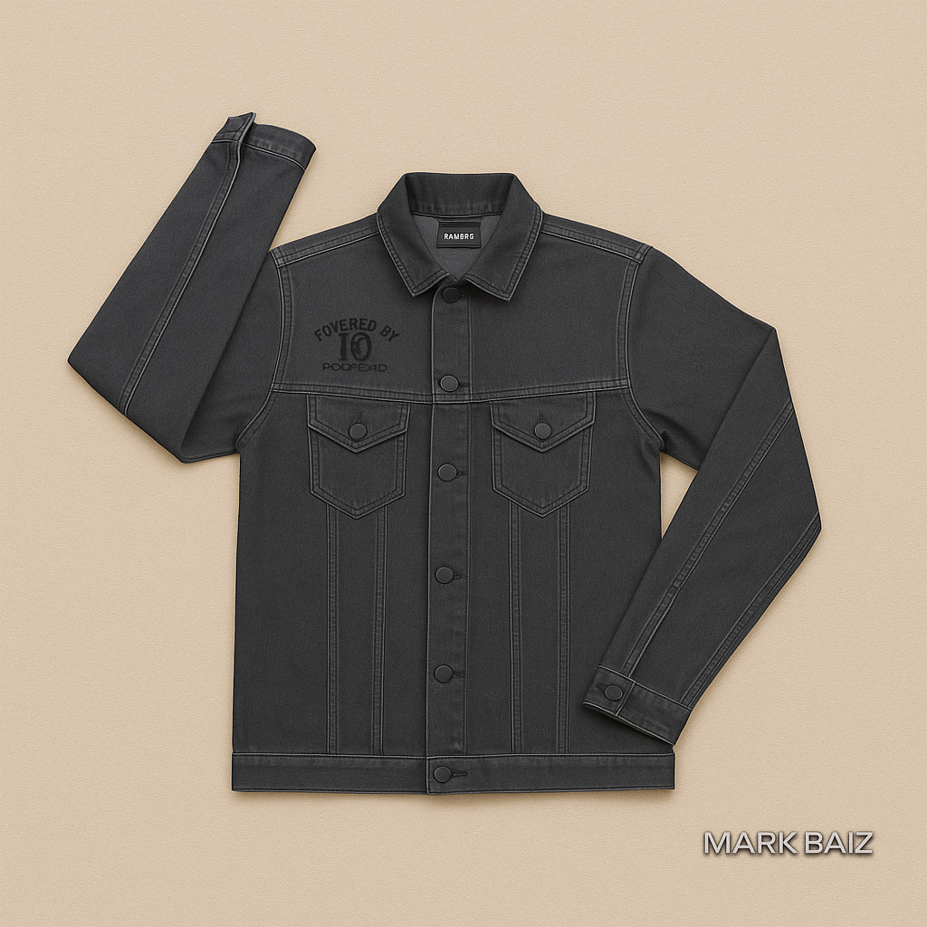 کت جین مشکی مردانه JACK & JONES با گلدوزی ببر و دکمه‌های فلزی اورجینال