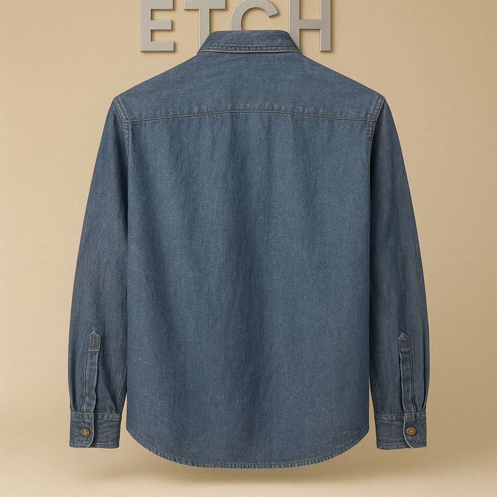خرید پیراهن جین (لی) مردانه اورجینال سایز لارج – برند آمریکایی با پارچه دنیم 100% کتان، دو جیب روی سینه و دکمه‌های فشاری مقاوم