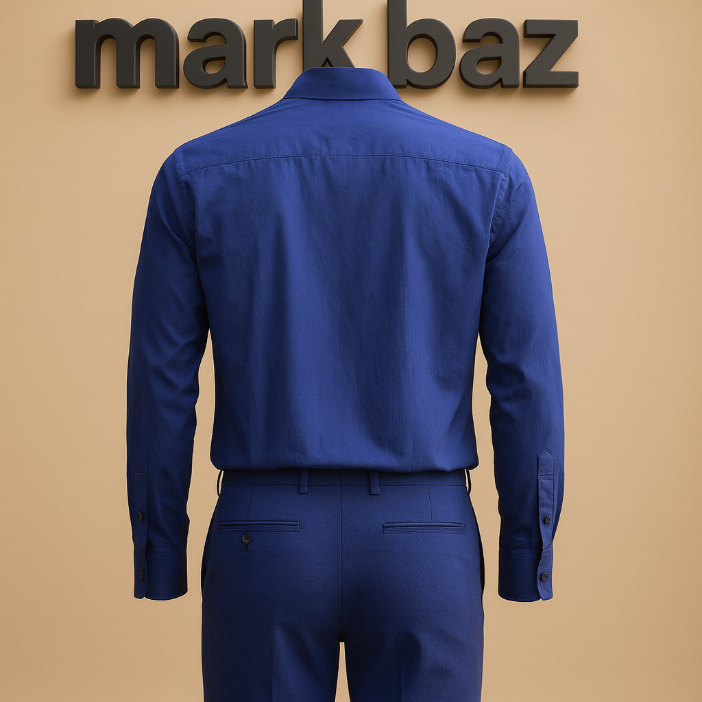 پیراهن مردانه Oxemberg آبی کبالت نخی اورجینال | اسلیم فیت رسمی و روزمره