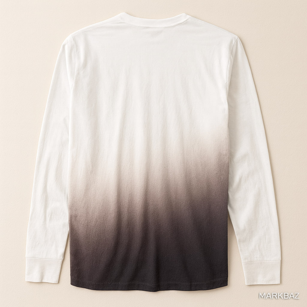 تیشرت آستین بلند هالستر Hollister مدل Curved Hem گرادیانت سفید تا مشکی