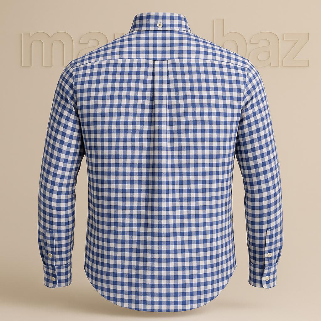 پیراهن نخی مردانه اورجینال GANT | چهارخانه آبی سفید | سایز M