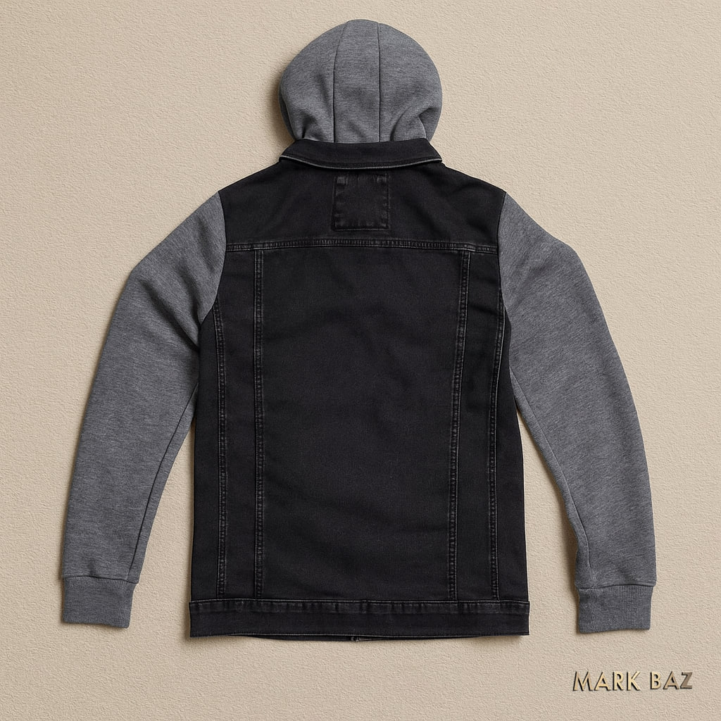 کاپشن جین مردانه Koton Jeans با آستین و هودی خاکستری