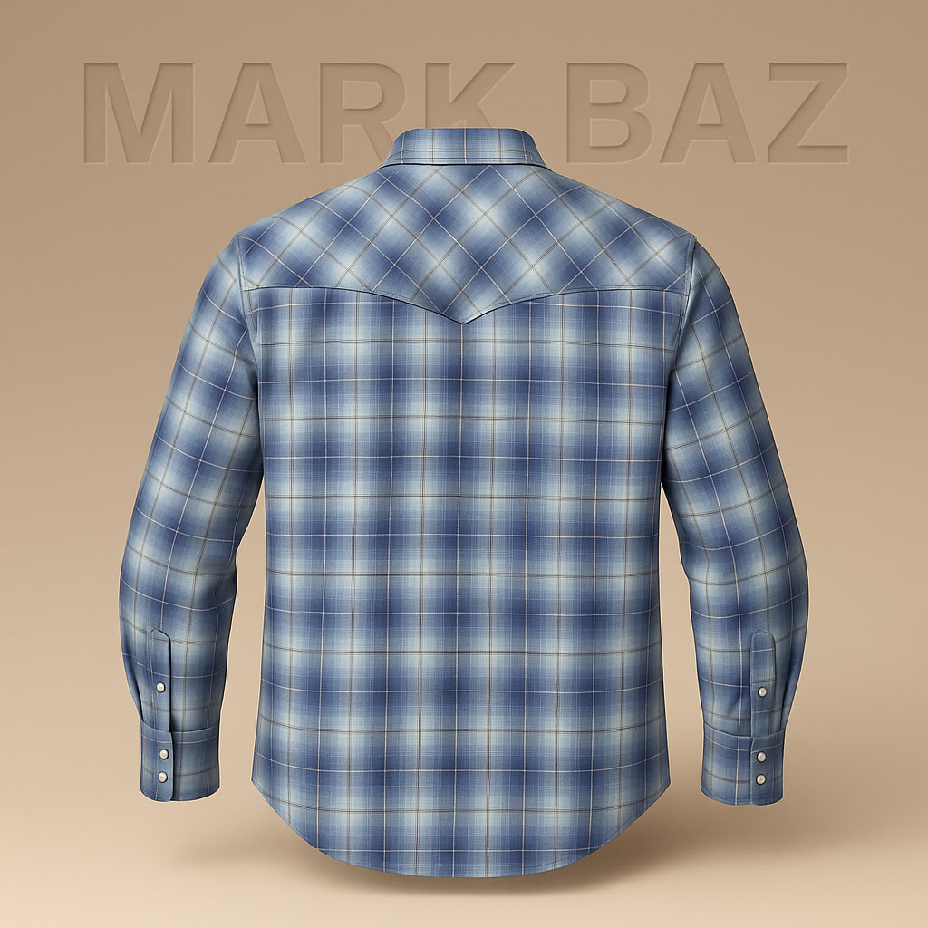 خرید پیراهن مردانه چهارخانه نخی آستین بلند اورجینال | رنگ آبی روشن تا سرمه‌ای با دکمه فلزی فشاری | کیفیت سوپر کرم و ضمانت اصالت – استوک مارک باز