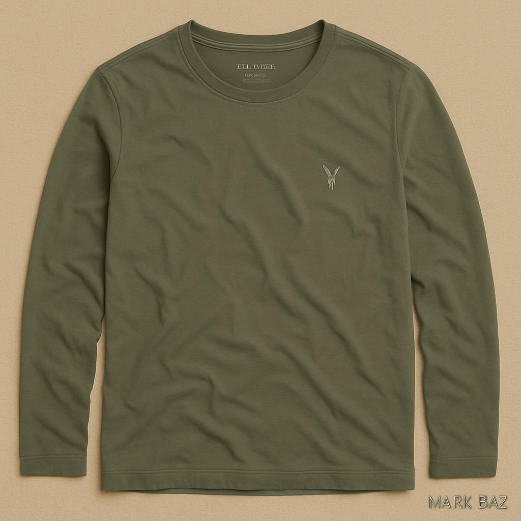 تی‌شرت آستین‌بلند AllSaints زیتونی پنبه ارگانیک (Regular Fit) سایز L