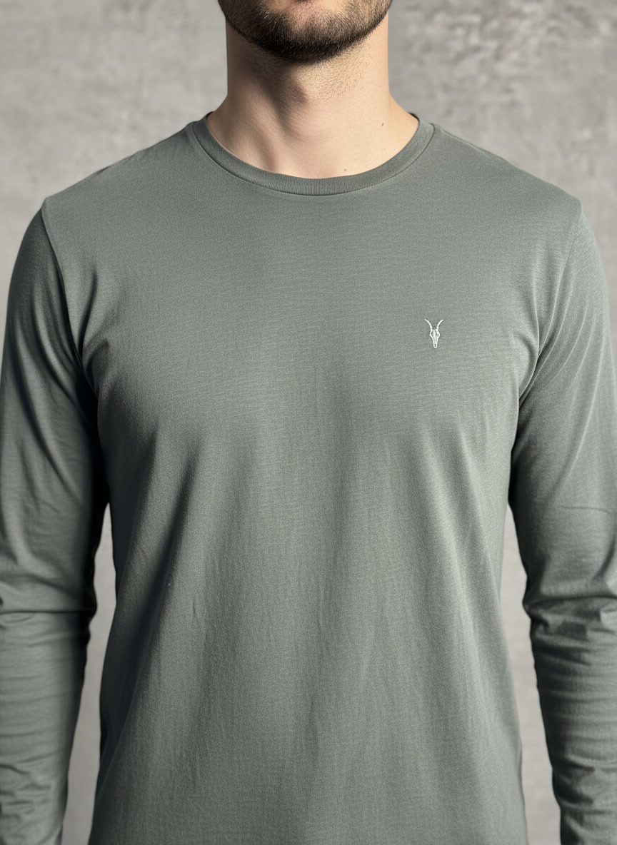 تی‌شرت آستین‌بلند AllSaints زیتونی پنبه ارگانیک (Regular Fit) سایز L