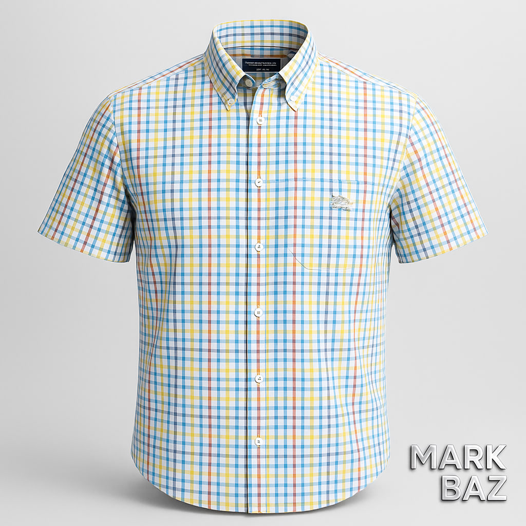 پیراهن چهارخانه مردانه باربری (Burberry) اسپانیا – آستین کوتاه نخی 100٪ کتان با دوخت اورجینال و ضمانت اصالت | سایز 2XL