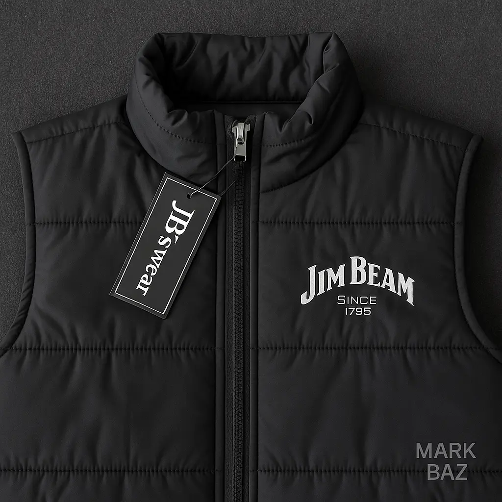 جلیقه پفی مشکی مردانه Jim Beam × JB’s Wear سایز بزرگ 3XL اورجینال الیافی
