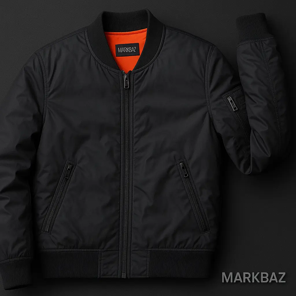 کت بمبر ریورسبل Emporio Armani اورجینال مشکی/نارنجی سایز L – برند ایتالیایی