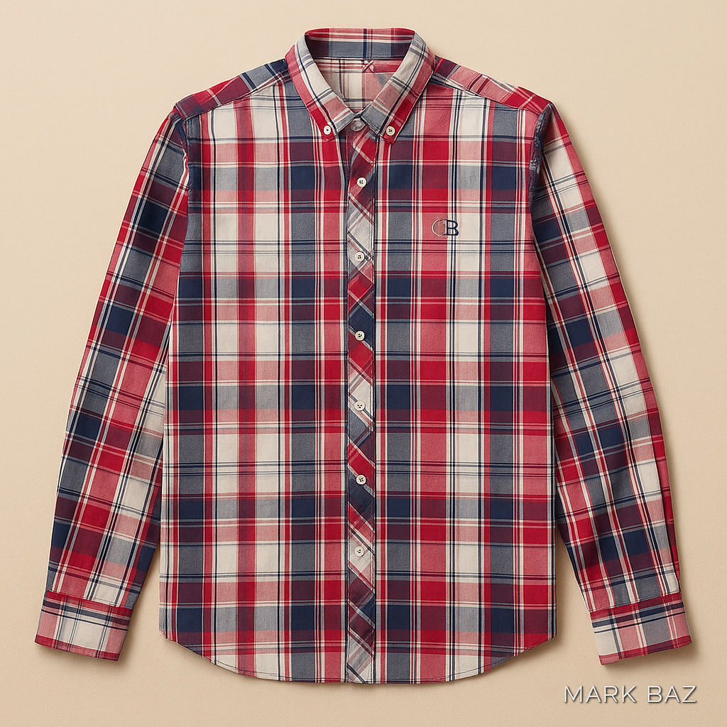 پیراهن مردانه EXTREME چهارخانه قرمز و سرمه‌ای