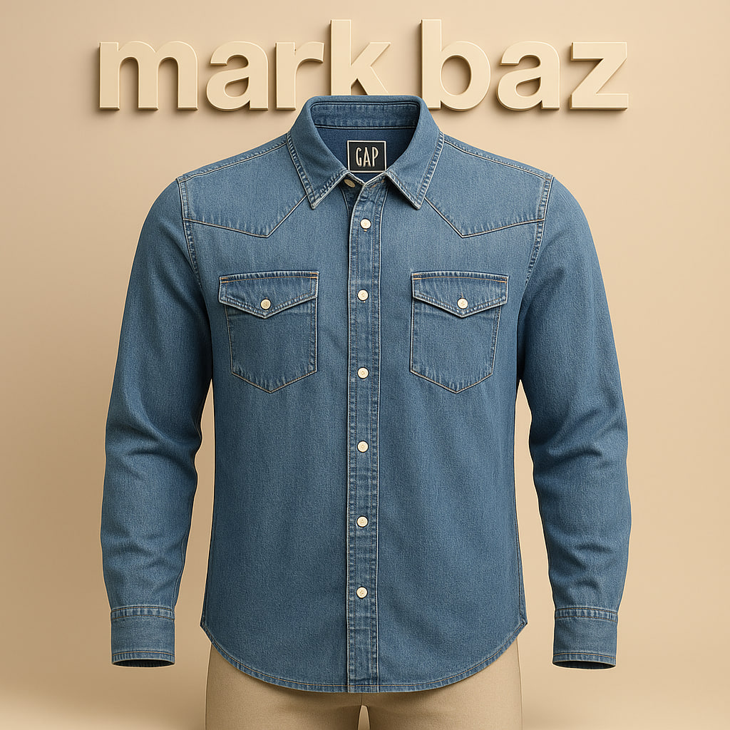 پیراهن جین مردانه اورجینال GAP آمریکا مدل Slim Fit سایز L – دو جیب روی سینه، آبی شسته سنگ، ضخیم و مقاوم