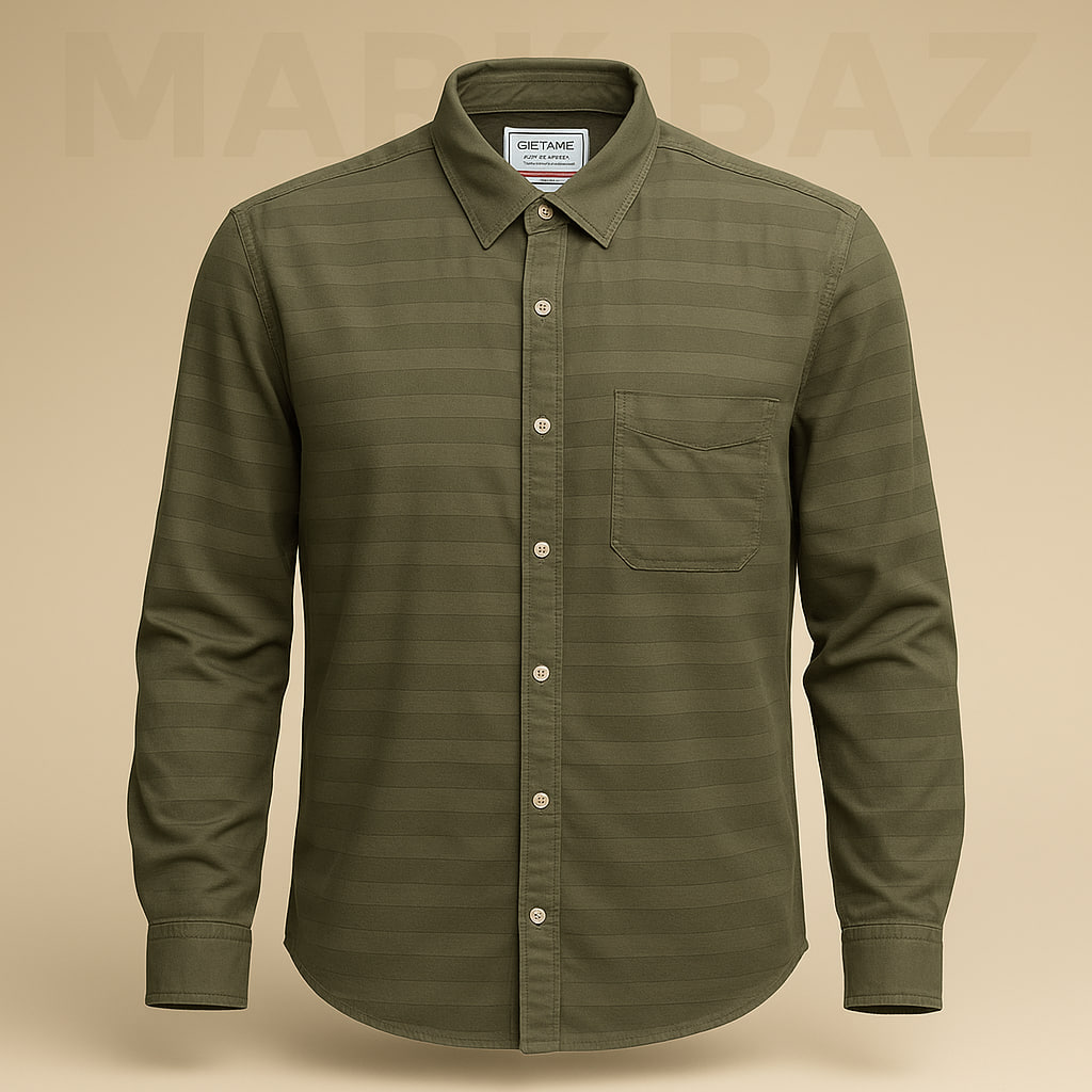 خرید پیراهن کتان نخی سبز زیتونی مردانه GIETAME اصل اروپایی – در حد آکبند با ضمانت اورجینال
