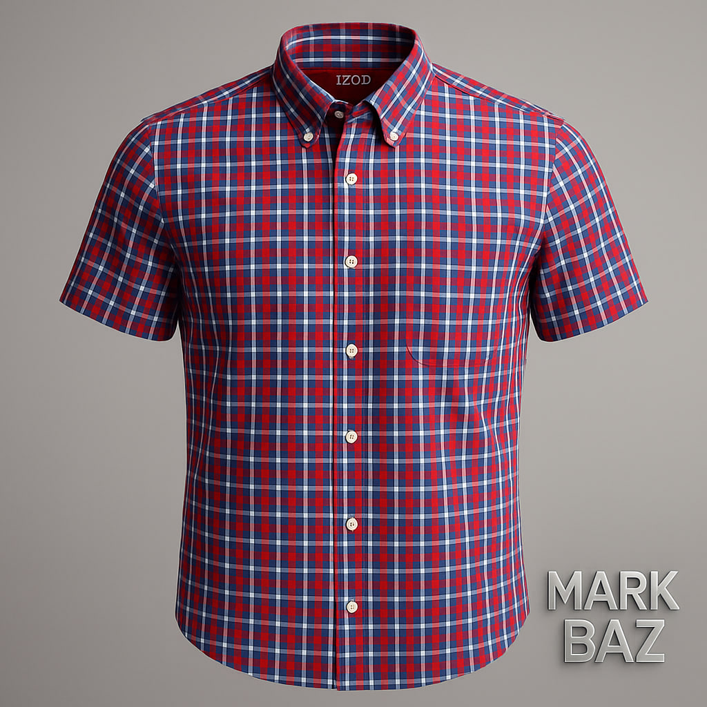 خرید پیراهن مردانه چهارخانه IZOD آستین کوتاه کتان 100٪ اورجینال ساخت بنگلادش | رنگ قرمز، آبی و سفید – سایز M تک‌سایز و خاص با ضمانت اصالت