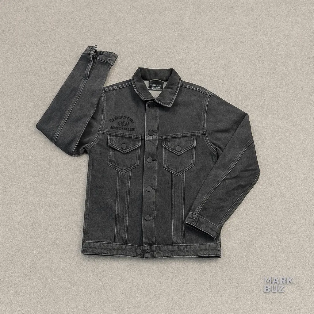 کت جین مشکی مردانه JACK & JONES با گلدوزی ببر و دکمه‌های فلزی اورجینال