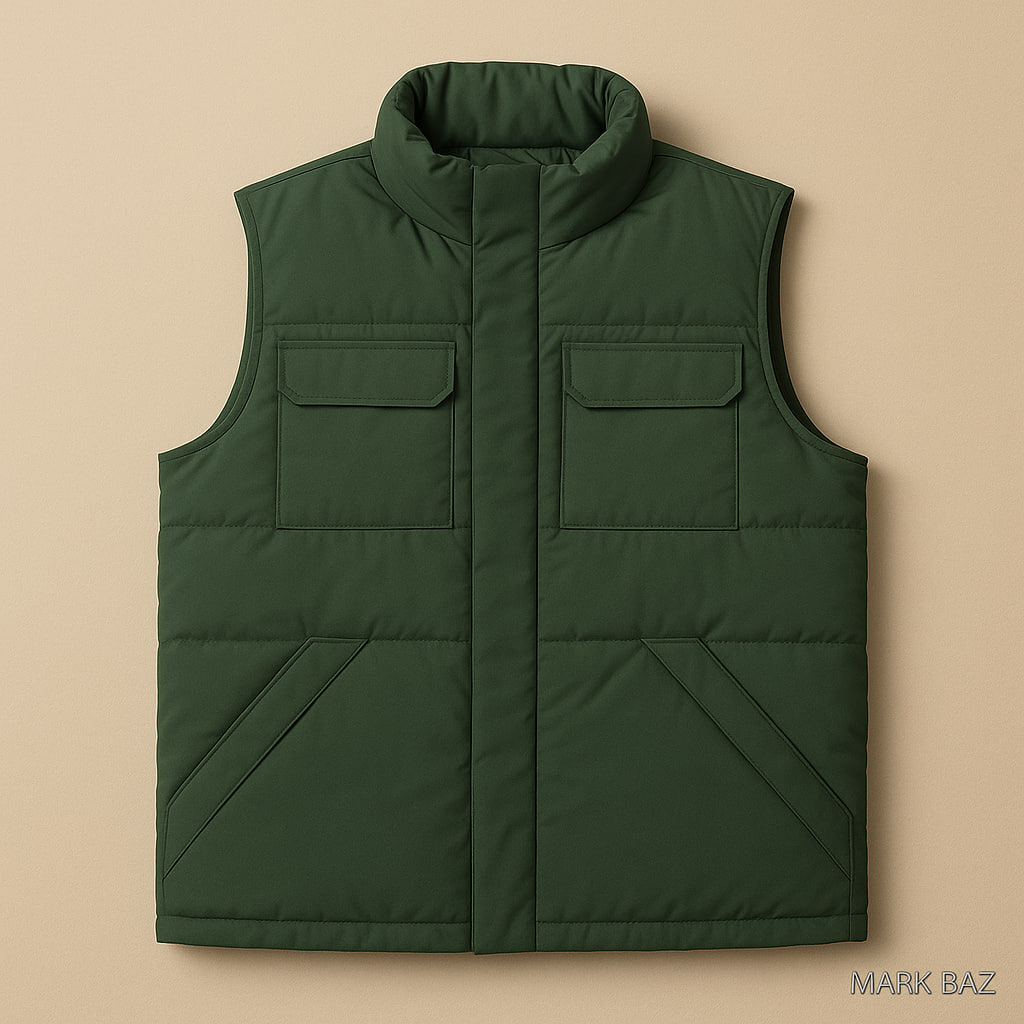 جلیقه پافر سبز اورجینال ساخت ژاپن مدل بدون آستین سوپرکرم | پر سبک