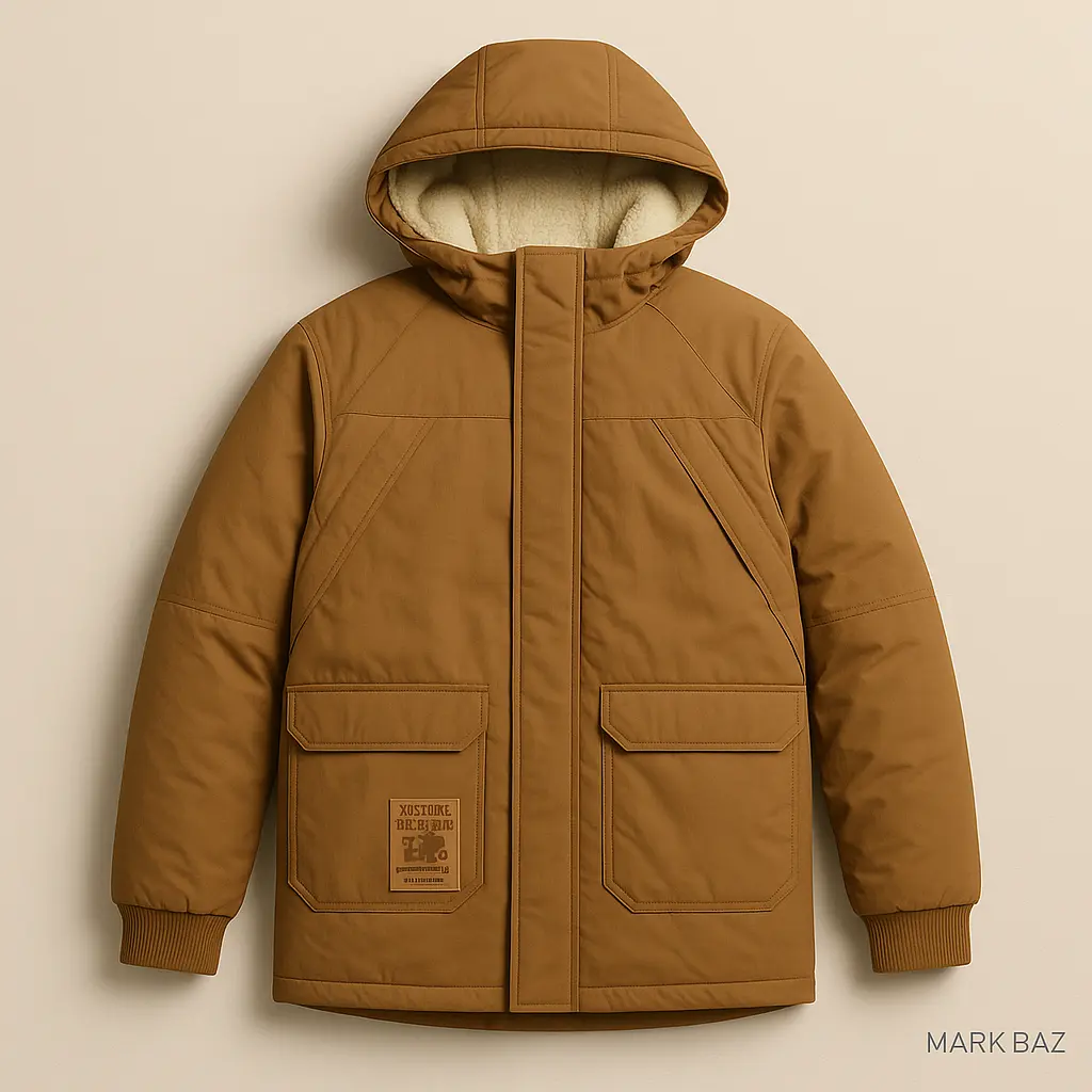 کاپشن قهوه‌ای نوجوان برند Max مدل کلاه‌دار خزدار | کیفیت تاناکورای کرم