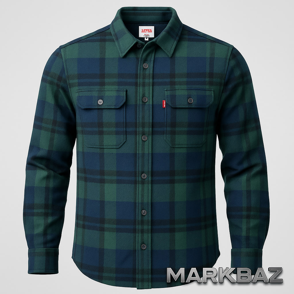 خرید پیراهن مردانه اورجینال Levi’s چهارخانه سبز و سرمه‌ای سایز مدیوم | استوک مارک باز