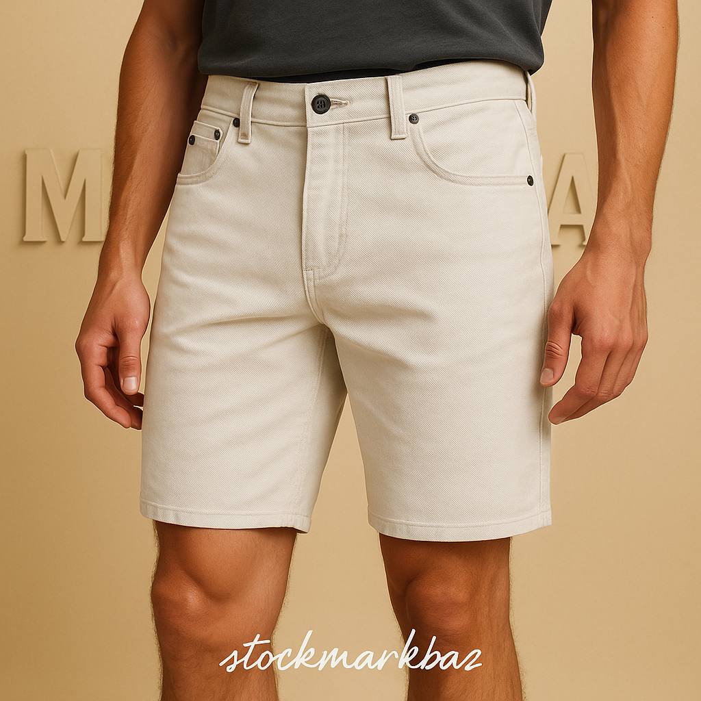 خرید شلوارک جین آمریکایی سفید اورجینال Western Trading | ساخت موریس با زیپ YKK ژاپن