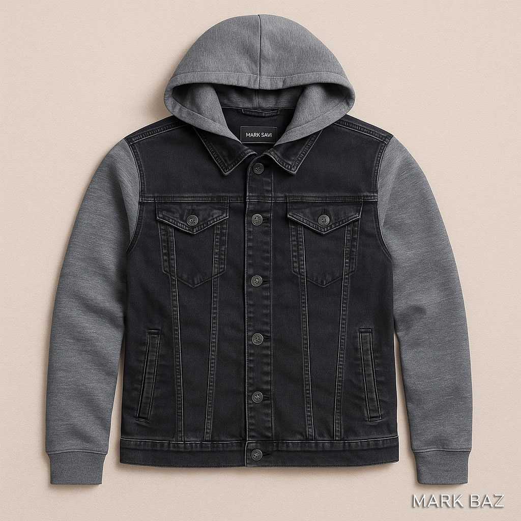 کاپشن جین مردانه Koton Jeans با آستین و هودی خاکستری