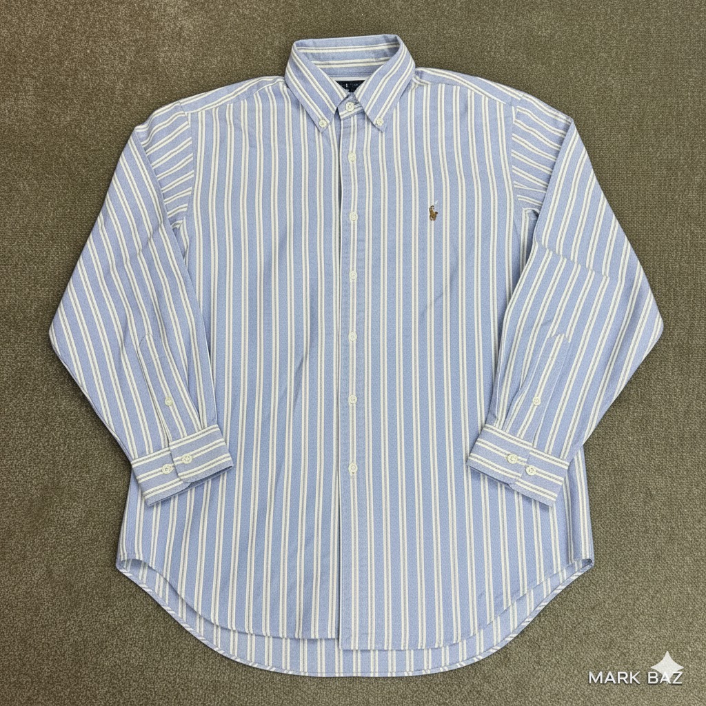 پیراهن مردانه رالف لورن Classic Fit اورجینال راه‌راه آبی سفید