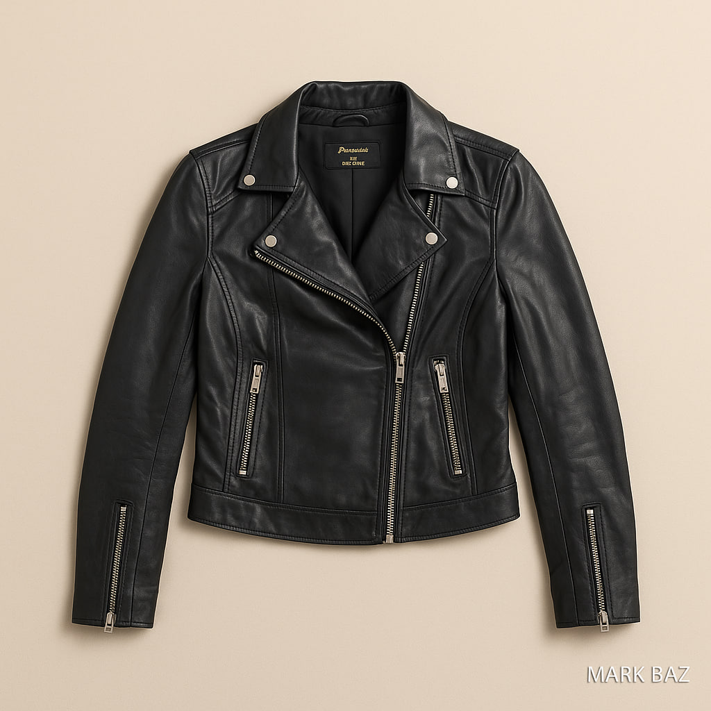 کاپشن چرمی زنانه استرادیواریوس مدل بایکر | اورجینال چرم طبیعی