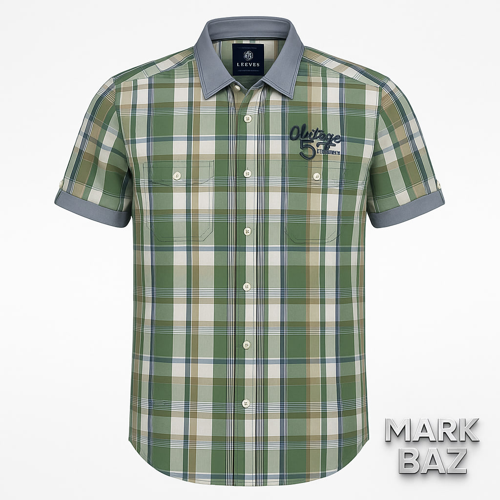 پیراهن چهارخانه مردانه LERROS آلمان – آستین کوتاه نخی 100٪ کتان با ضمانت اورجینال بودن، مناسب استایل روزانه و رسمی