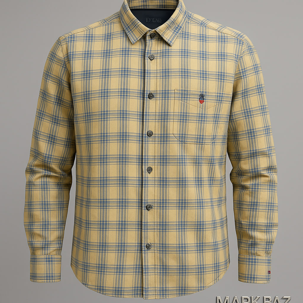 خرید پیراهن مردانه چهارخانه زرد کرمی آبی LP JEANS با ضمانت اورجینال