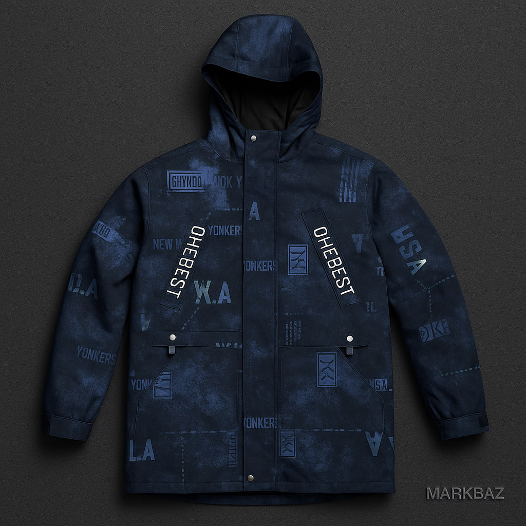 کت بارانی مردانه طرح‌دار لارج – استایل خیابانی مقاوم در برابر باران