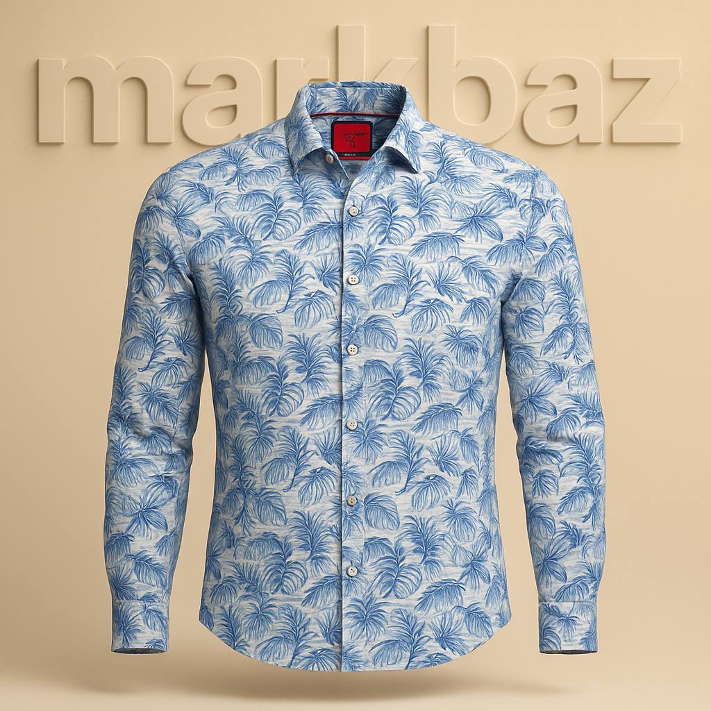 پیراهن اورجینال OLYMP آلمان مدل نخی هاوایی اسلیم فیت | فروشگاه استوک مارک باز