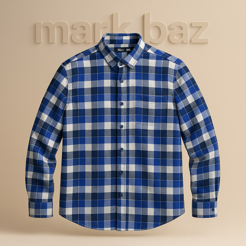 "پیراهن پشمی چهارخانه مردانه Splash اورجینال سایز XL – طرح کلاسیک آبی، سفید و مشکی با دوخت بی‌نظیر، مناسب استایل روزانه و رسمی پاییزی"