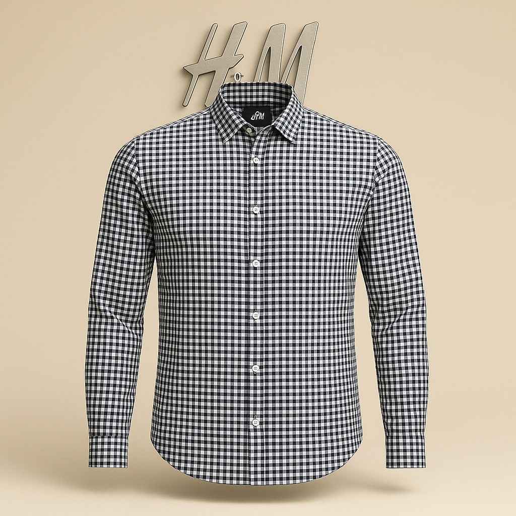 خرید پیراهن مردانه اورجینال H&M چهارخانه مشکی سفید | سایز مدیوم با ضمانت اصالت