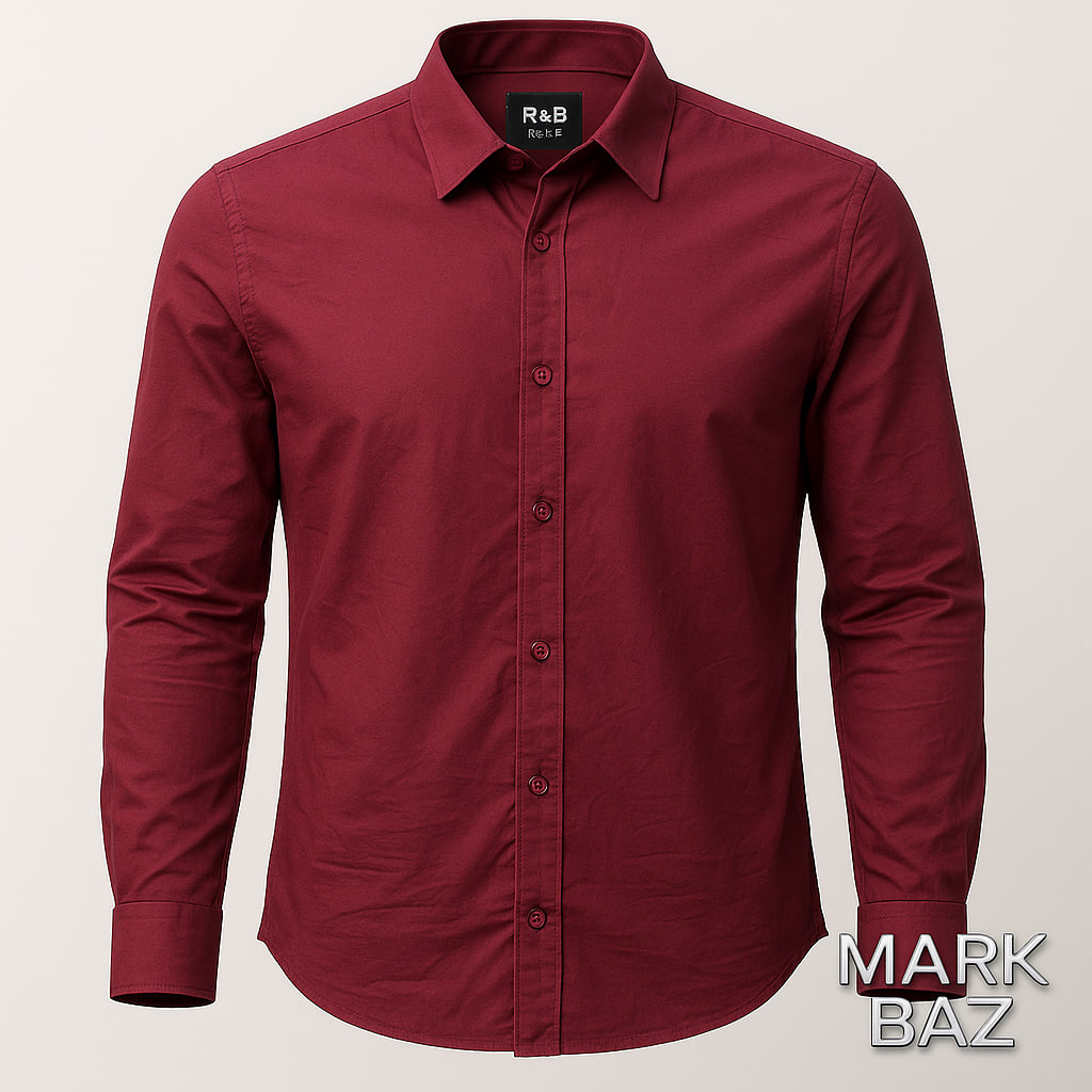 "ovdn پیراهن مردانه زرشکی نخی R&B با دوخت لوزی‌شکل – سایز میدیوم برند عمانی"