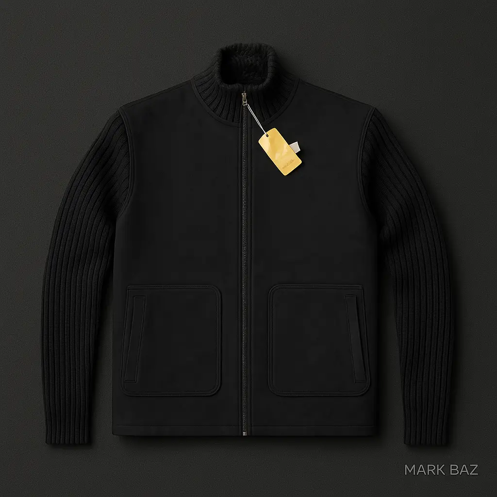 کت بوفالو مردانه و زنانه RIVALDI مشکی – یقه خزدار و آستین بافتنی