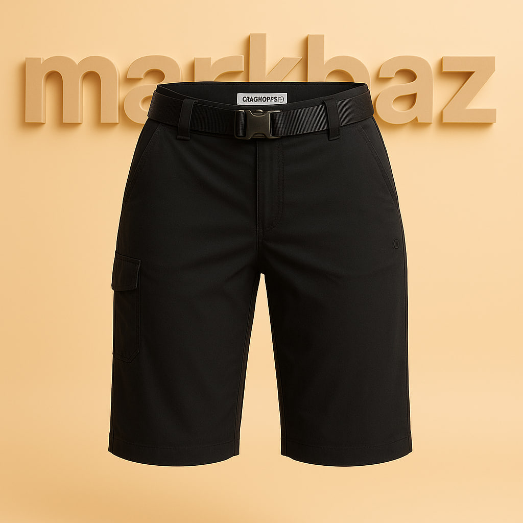 شلوارک سوزنی مردانه CRAGHOPPERS مشکی | اورجینال، آب‌گریز و طبیعت‌گردی (سایز 38 لارج)