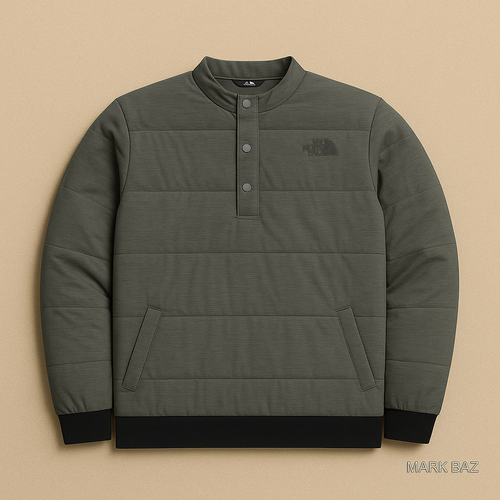 کاپشن پفی مردانه The North Face اورجینال مدل نیم‌دکمه‌ای با زیپ جانبی – برند آمریکایی