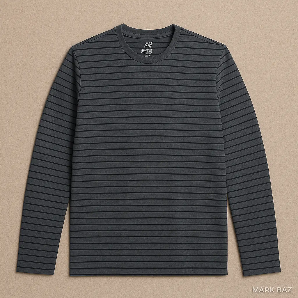 تی‌شرت آستین بلند زغالی اورجینال H&M – استوک مارک‌باز