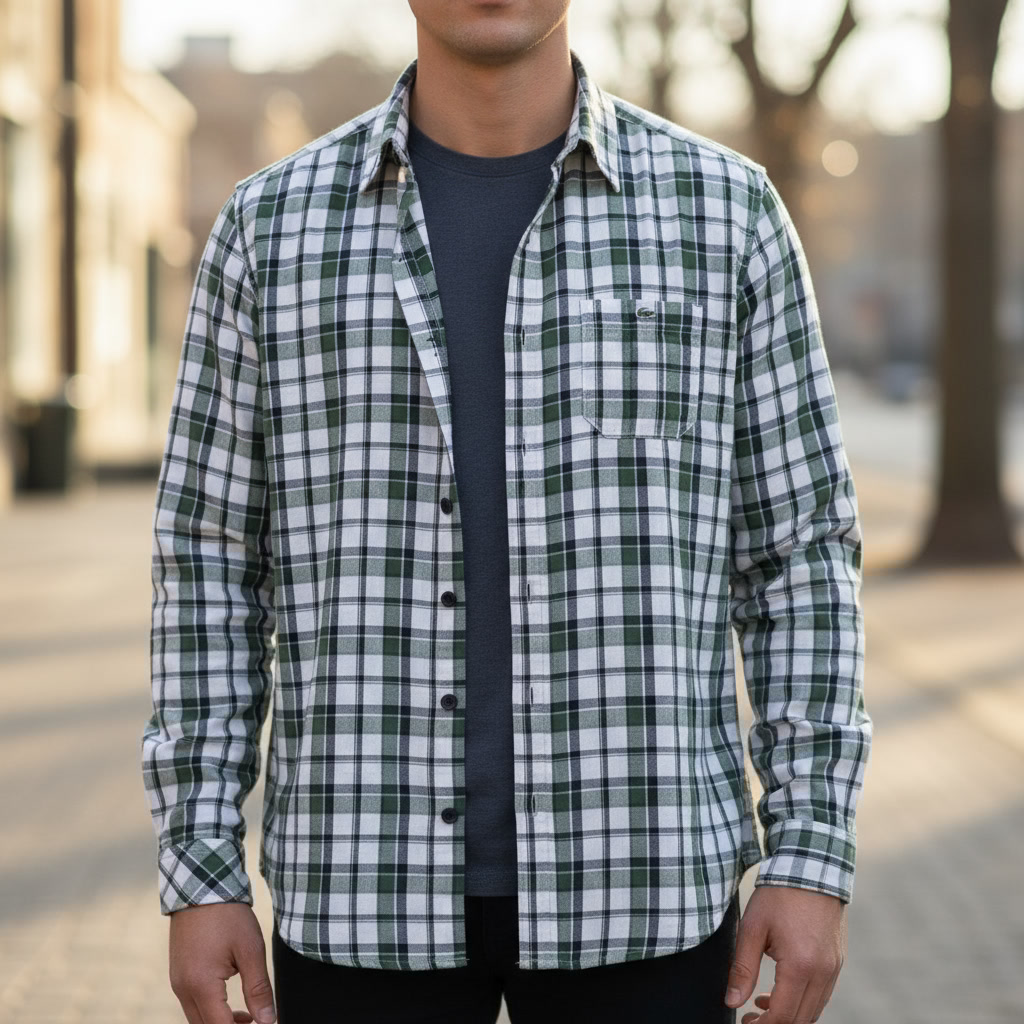 پیراهن استر دار مردانه چهارخانه سبز و سفید اورجینال | خرید آنلاین
