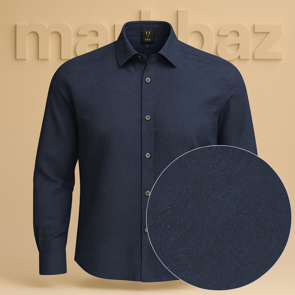 پیراهن مردانه اورجینال Van Heusen اسلیم فیت سرمه‌ای – ساخت هند با 2 دکمه زاپاس