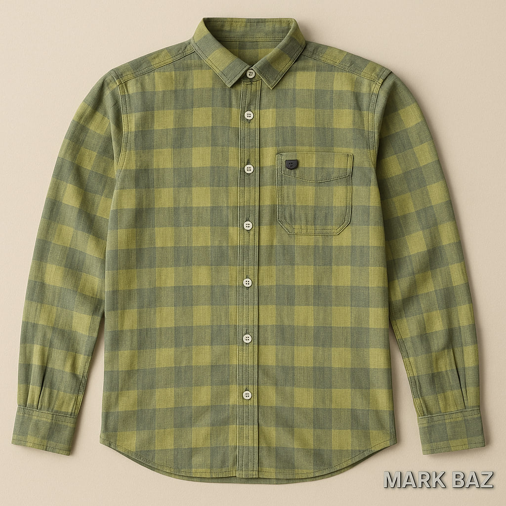 پیراهن پشمی چهارفصل مردانه WOP سبز زیتونی مدل چهارخانه ساخت هند