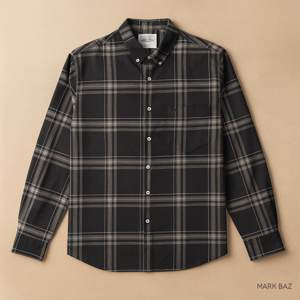 پیراهن پشمی نازک چهارخانه مردانه YELLOW مشکی‌ـ‌خاکستری